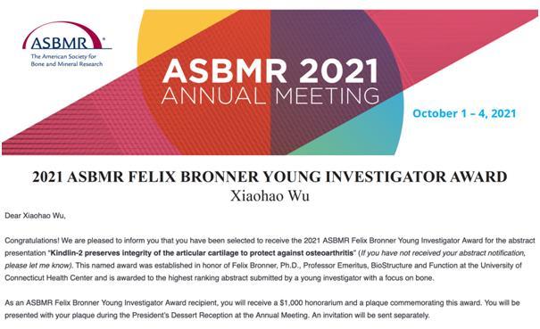 SUSTech student wins 2021 ASBMR Felix Bronner Young Investigator Award