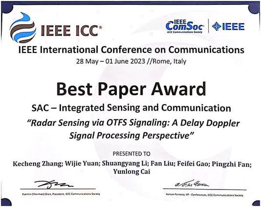 SUSTech scholars win Best Paper Award at IEEE International Conference on Communications 2023